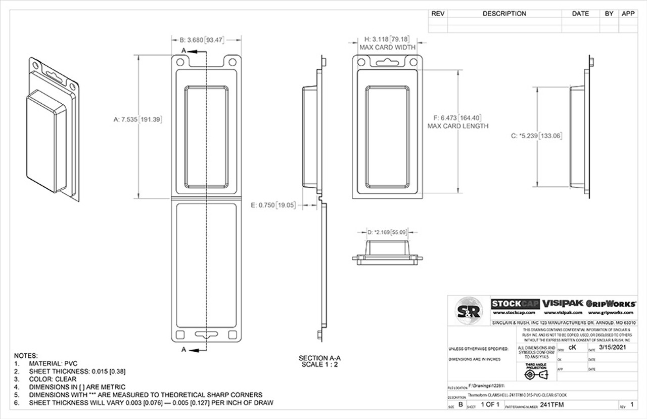 241TFM Stock Clamshell Packaging Technical Drawing