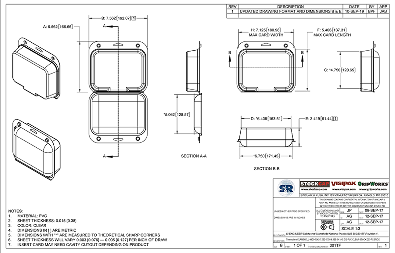 301TF - Stock Clamshell Packaging Technical Drawing