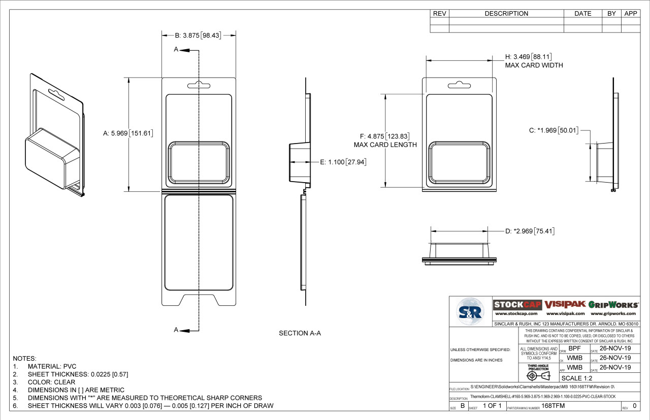 168TFM Stock Clamshell Technical Drawing