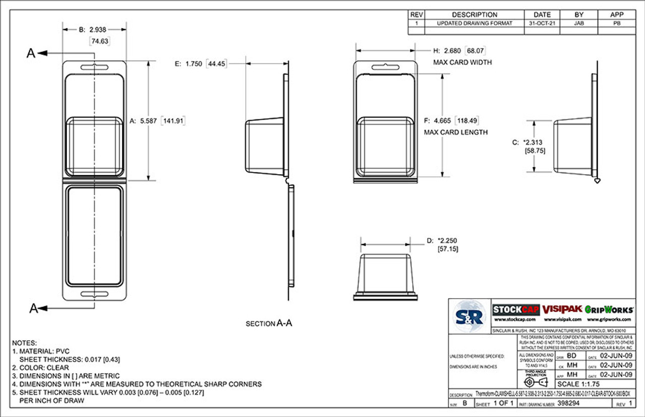 398294 - Stock Clamshell Packaging Technical Drawing