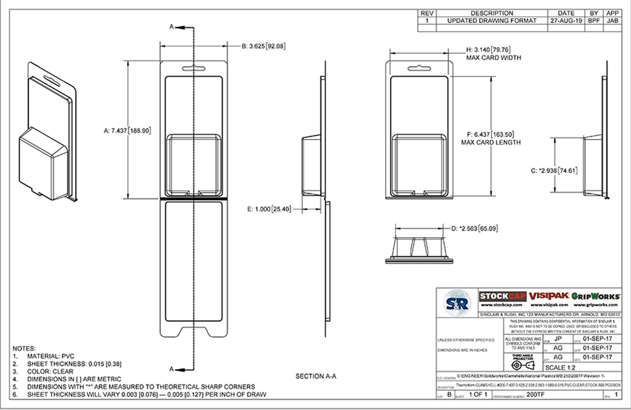 200TF - Stock Clamshell Packaging Technical Drawing