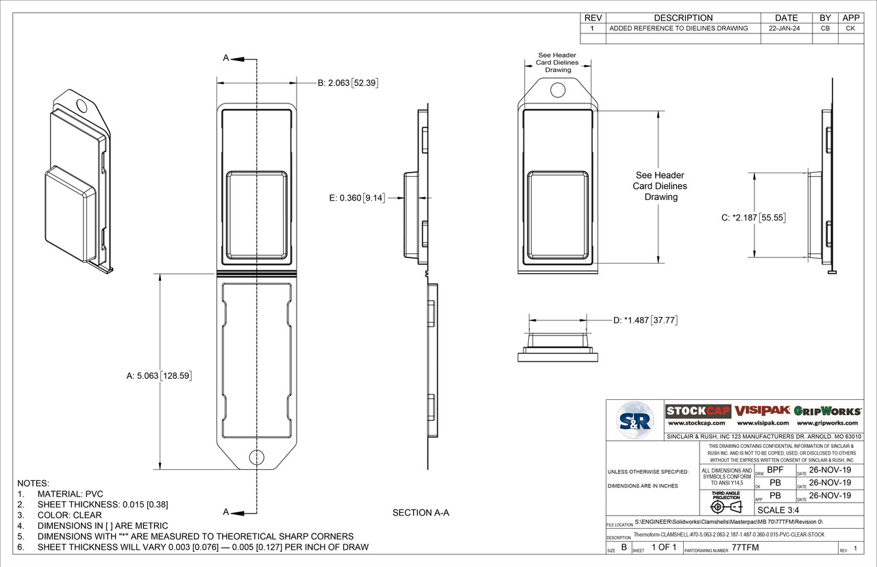 77TFM - Stock Clamshell Packaging Technical Drawing
