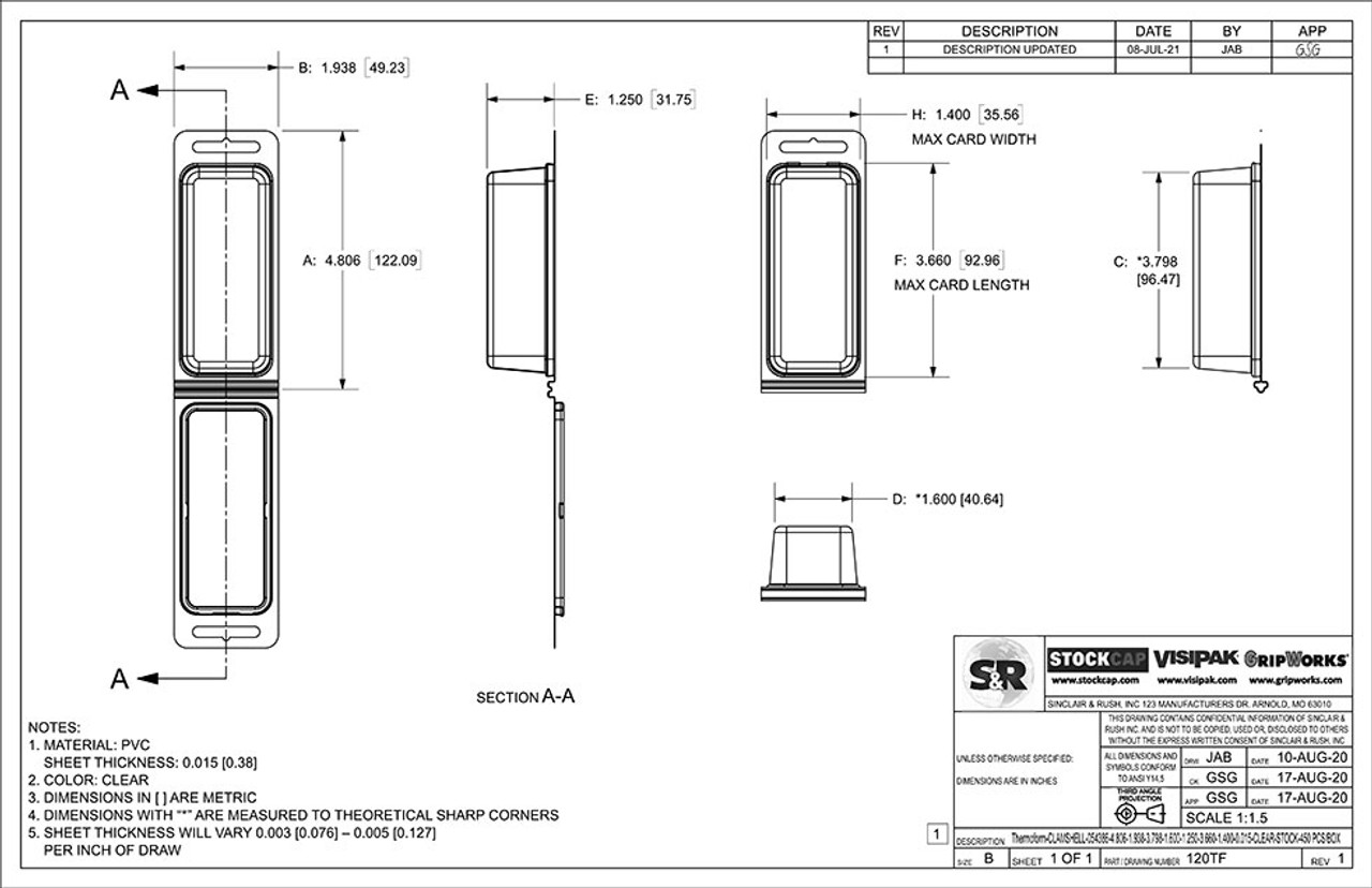 120TF - Stock Clamshell Packaging Technical Drawing