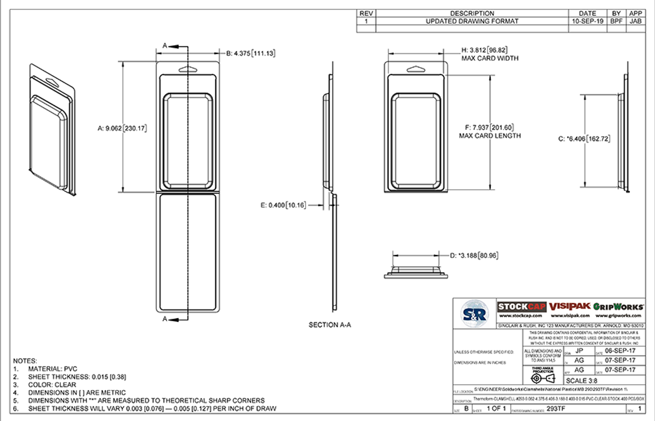 293TF - Stock Clamshell Packaging Technical Drawing