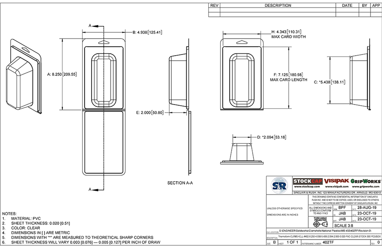 402TF - Stock Clamshell Packaging Technical Drawing