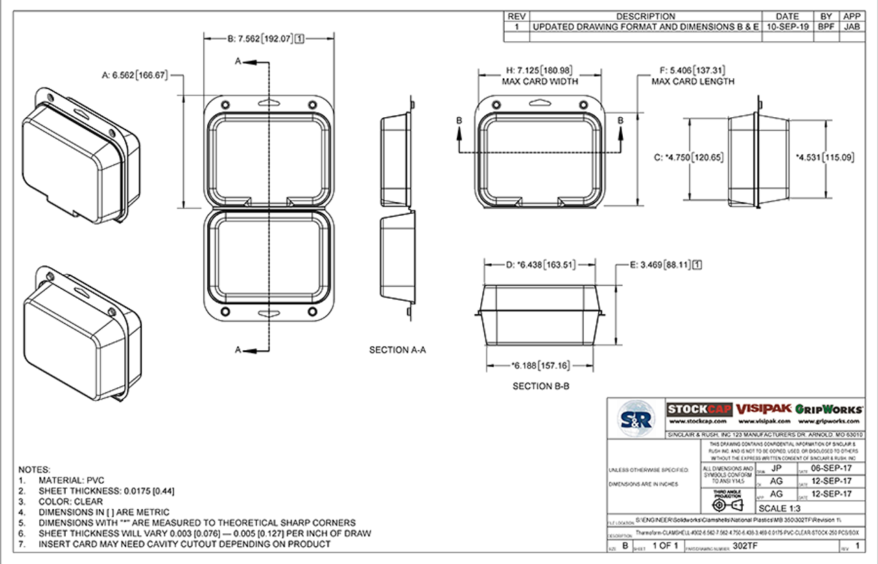 302TF - Stock Clamshell Packaging Technical Drawing