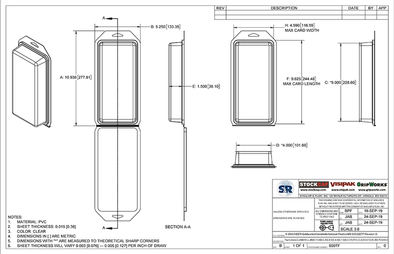 500TF - Stock Clamshell Packaging Technical Drawing