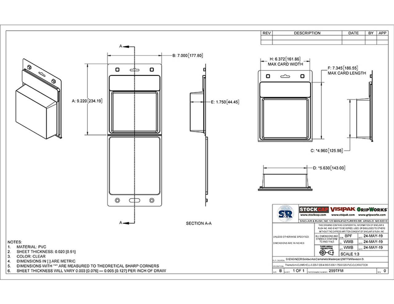 299TFM - Stock Clamshell Packaging Technical Drawing