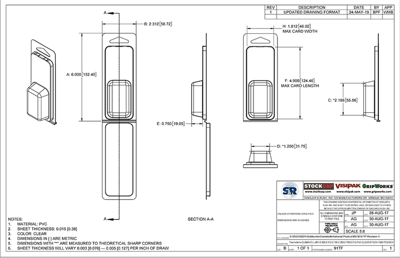 91TF - Stock Clamshell Packaging Technical Drawing
