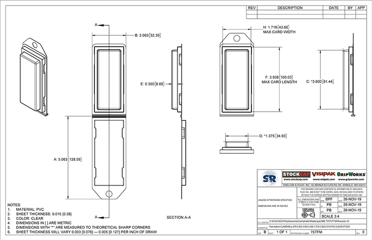 75TFM - Stock Clamshell Packaging Technical Drawing