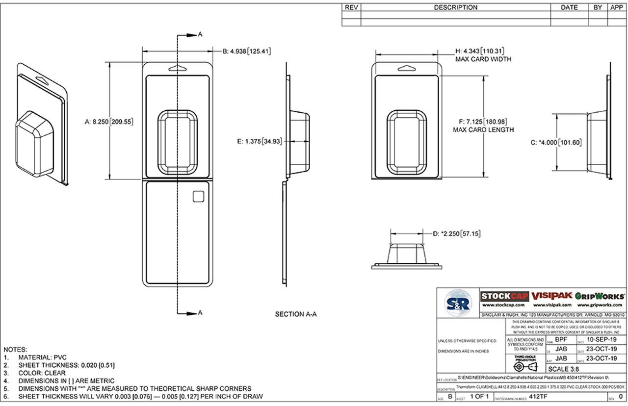 412TF - Stock Clamshell Packaging Technical Drawing