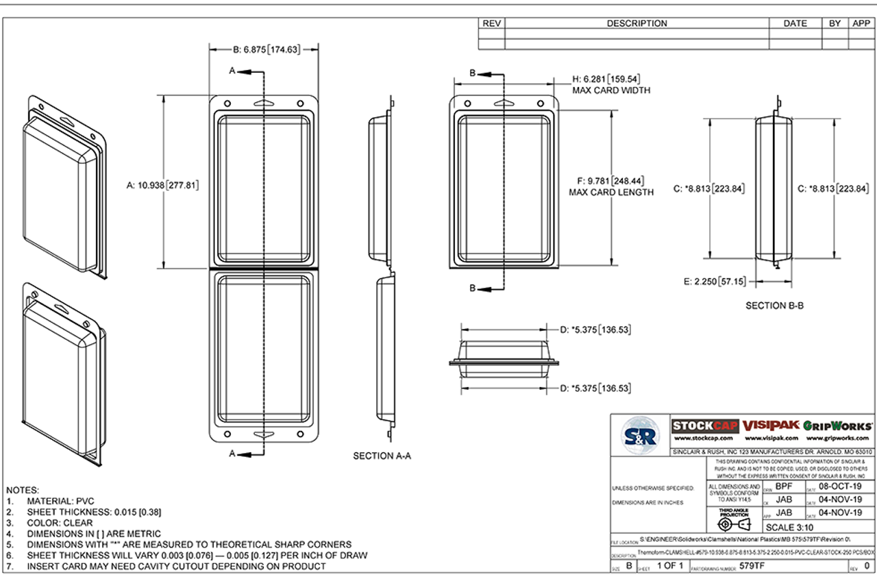 579TF - Stock Clamshell Packaging Technical Drawing
