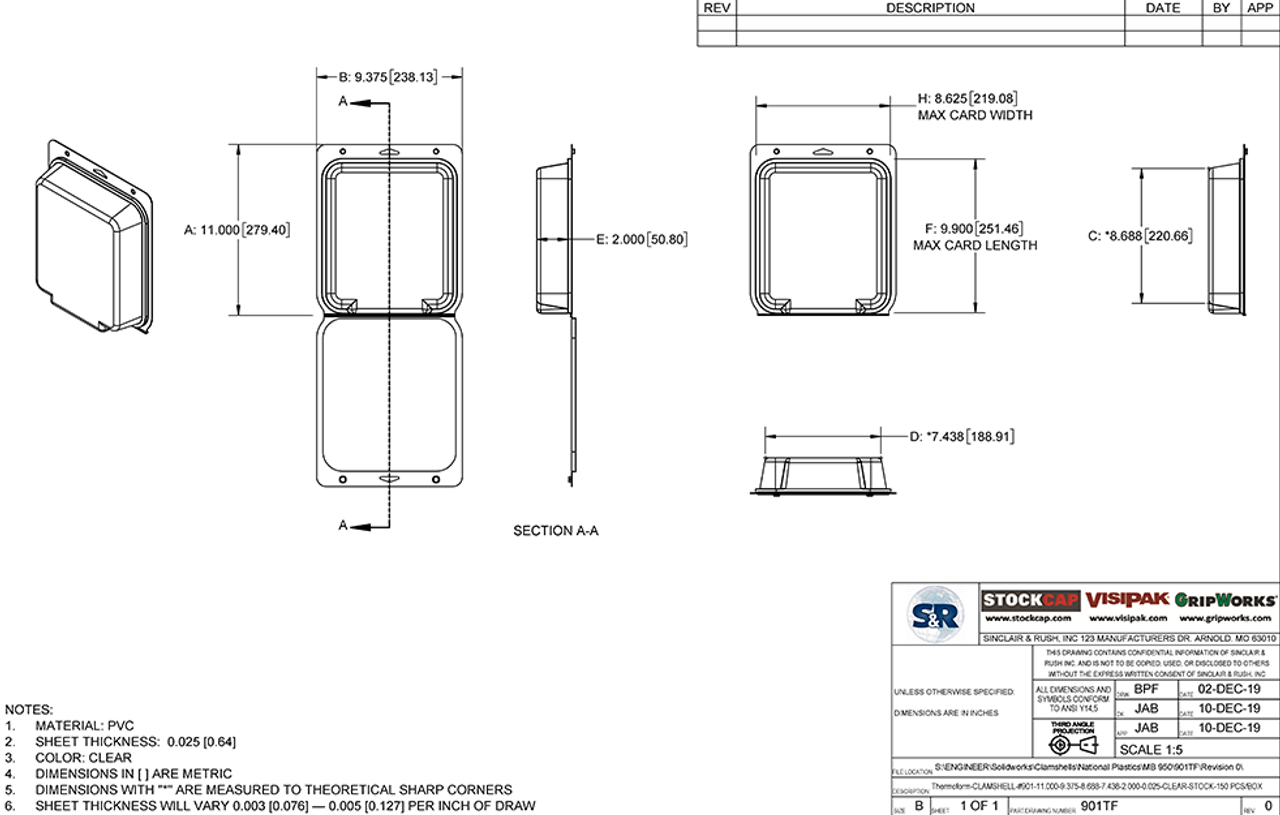 901TF - Stock Clamshell Packaging Technical Drawing