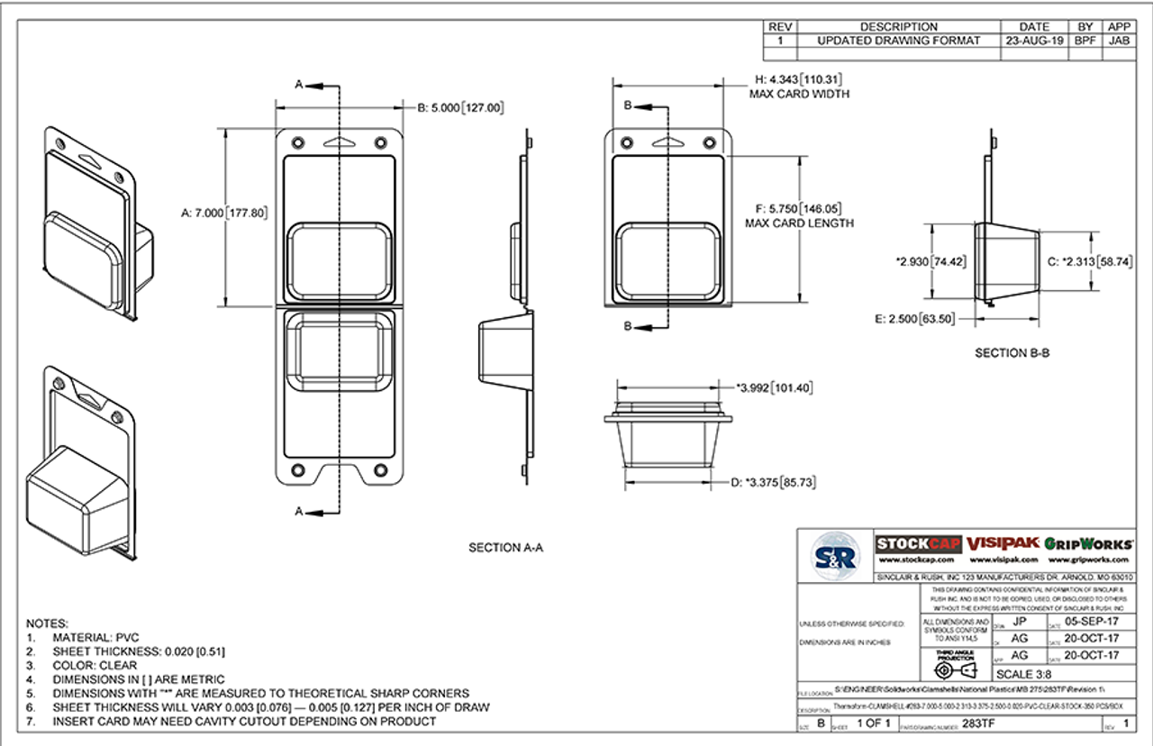 283TF - Stock Clamshell Packaging Technical Drawing