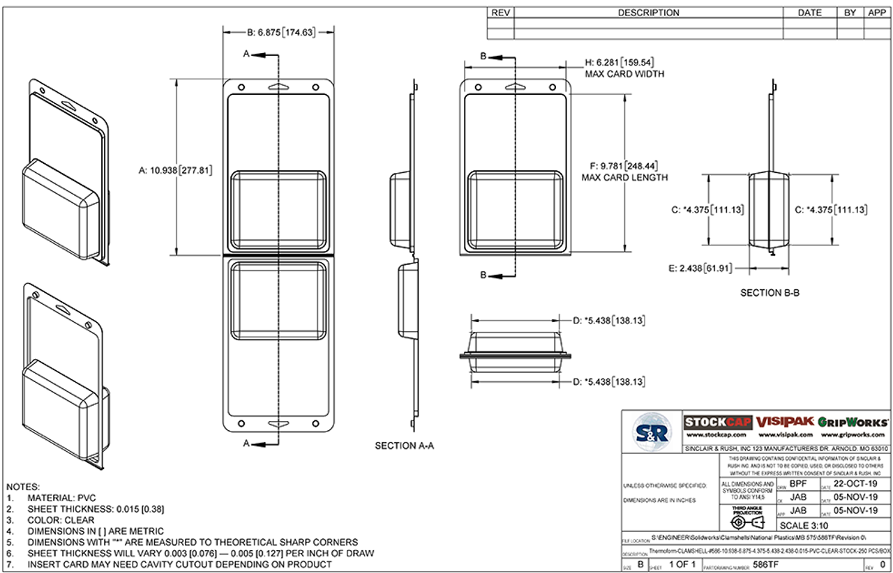 586TF - Stock Clamshell Packaging Technical Drawing