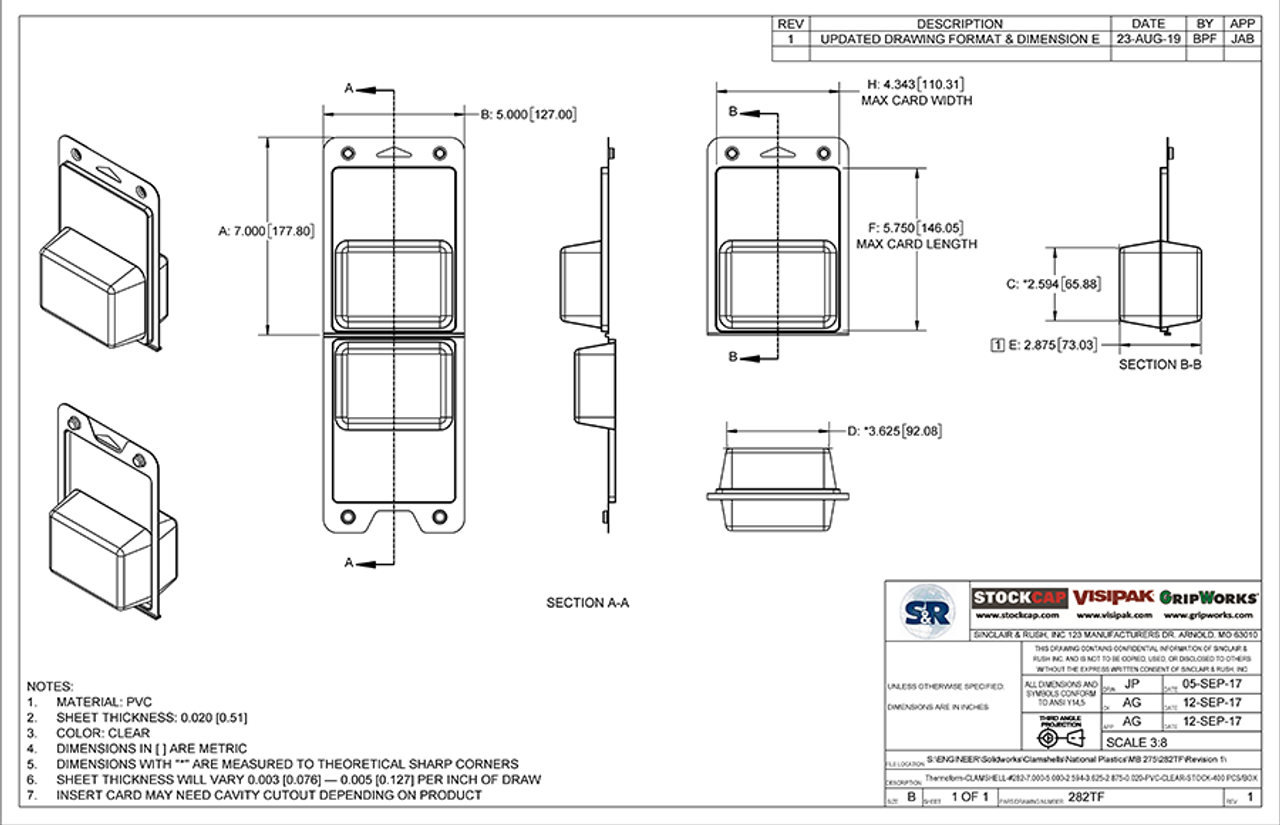 282TF - Stock Clamshell Packaging Technical Drawing