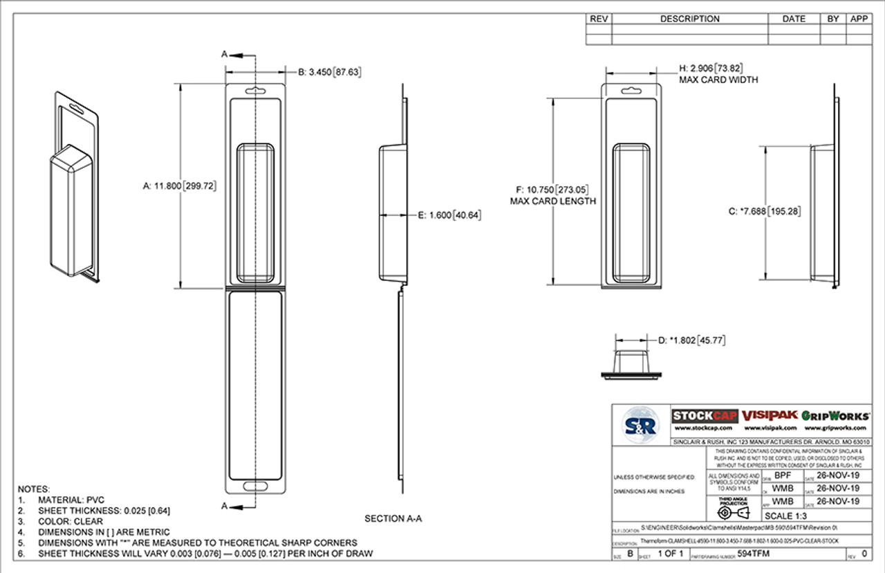 594TFM - Stock Clamshell Packaging Technical Drawing