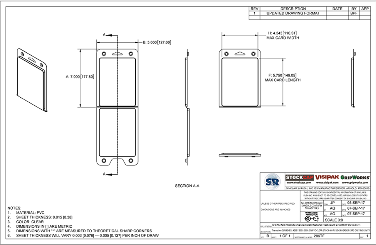 286TF - Stock Clamshell Packaging Technical Drawing