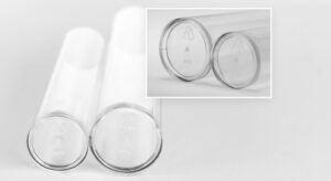 Clear PET Recyclapak tubes featuring embossed recycling code #1