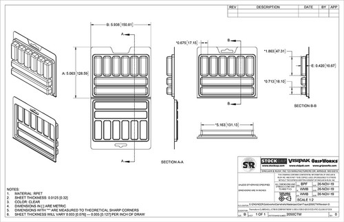 8 Compartment ClamTray Technical Drawing